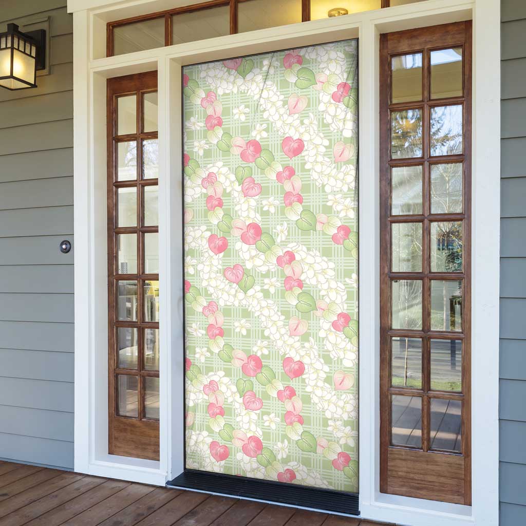 Anthurium Plumeria Lei Pastel Door Cover Green Hawaiian Splendid Palaka LT01 - Polynesian Pride