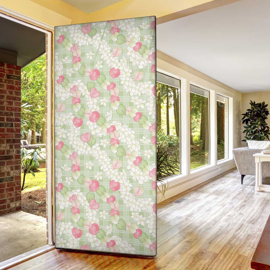 Anthurium Plumeria Lei Pastel Door Cover Green Hawaiian Splendid Palaka LT01 - Polynesian Pride