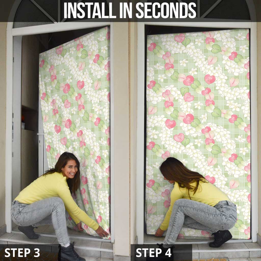 Anthurium Plumeria Lei Pastel Door Cover Green Hawaiian Splendid Palaka LT01 - Polynesian Pride