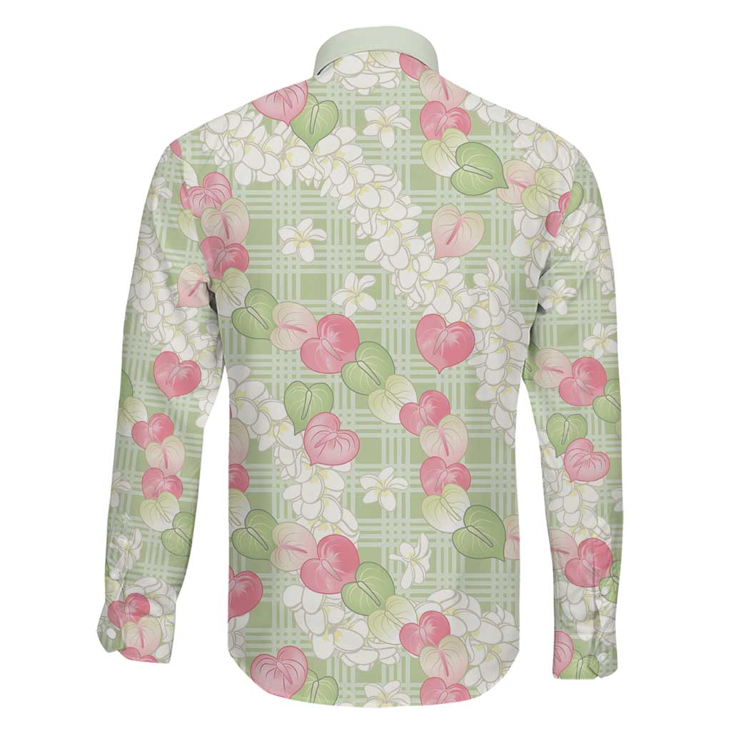 Anthurium Plumeria Lei Pastel Family Matching Off The Shoulder Long Sleeve Dress and Hawaiian Shirt Green Hawaiian Splendid Palaka LT01 - Polynesian Pride