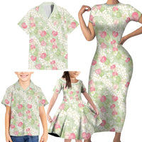 Anthurium Plumeria Lei Pastel Family Matching Short Sleeve Bodycon Dress and Hawaiian Shirt Green Hawaiian Splendid Palaka LT01 - Polynesian Pride