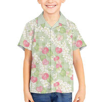 Anthurium Plumeria Lei Pastel Family Matching Tank Maxi Dress and Hawaiian Shirt Green Hawaiian Splendid Palaka LT01 Son's Shirt Green - Polynesian Pride