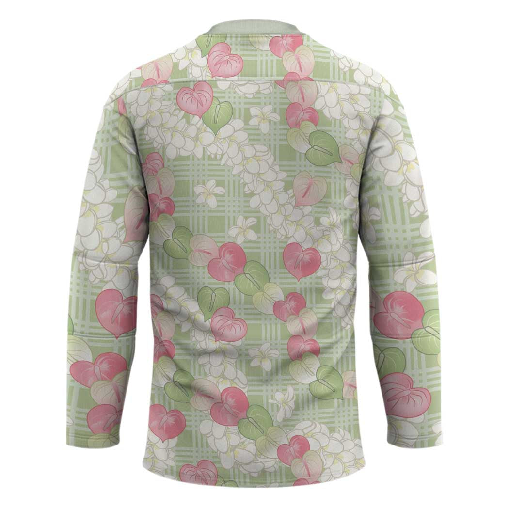 Anthurium Plumeria Lei Pastel Hockey Jersey Green Hawaiian Splendid Palaka