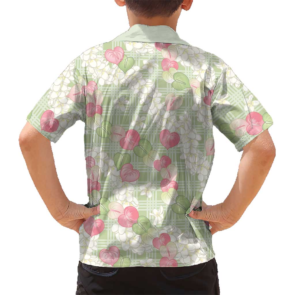Anthurium Plumeria Lei Pastel Kid Hawaiian Shirt Green Hawaiian Splendid Palaka