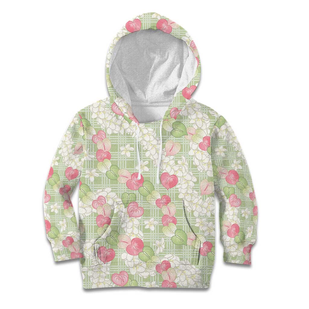 Anthurium Plumeria Lei Pastel Kid Hoodie Green Hawaiian Splendid Palaka