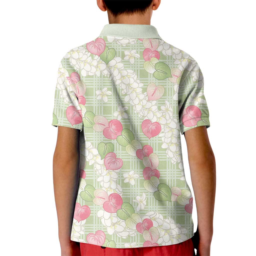 Anthurium Plumeria Lei Pastel Kid Polo Shirt Green Hawaiian Splendid Palaka
