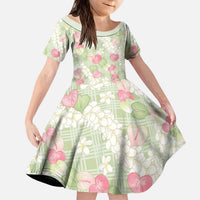 Anthurium Plumeria Lei Pastel Kid Short Sleeve Dress Green Hawaiian Splendid Palaka
