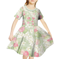 Anthurium Plumeria Lei Pastel Kid Short Sleeve Dress Green Hawaiian Splendid Palaka