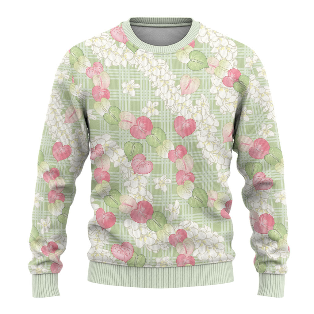 Anthurium Plumeria Lei Pastel Ugly Christmas Sweater Green Hawaiian Splendid Palaka LT01 - Polynesian Pride