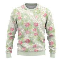 Anthurium Plumeria Lei Pastel Ugly Christmas Sweater Green Hawaiian Splendid Palaka LT01 - Polynesian Pride