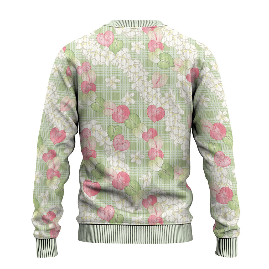 Anthurium Plumeria Lei Pastel Ugly Christmas Sweater Green Hawaiian Splendid Palaka LT01 - Polynesian Pride