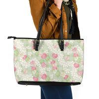 Anthurium Plumeria Lei Pastel Leather Tote Bag Green Hawaiian Splendid Palaka
