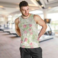 Anthurium Plumeria Lei Pastel Men Tank Top Green Hawaiian Splendid Palaka