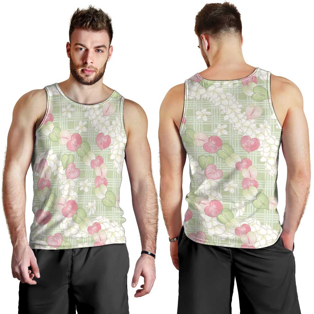 Anthurium Plumeria Lei Pastel Men Tank Top Green Hawaiian Splendid Palaka