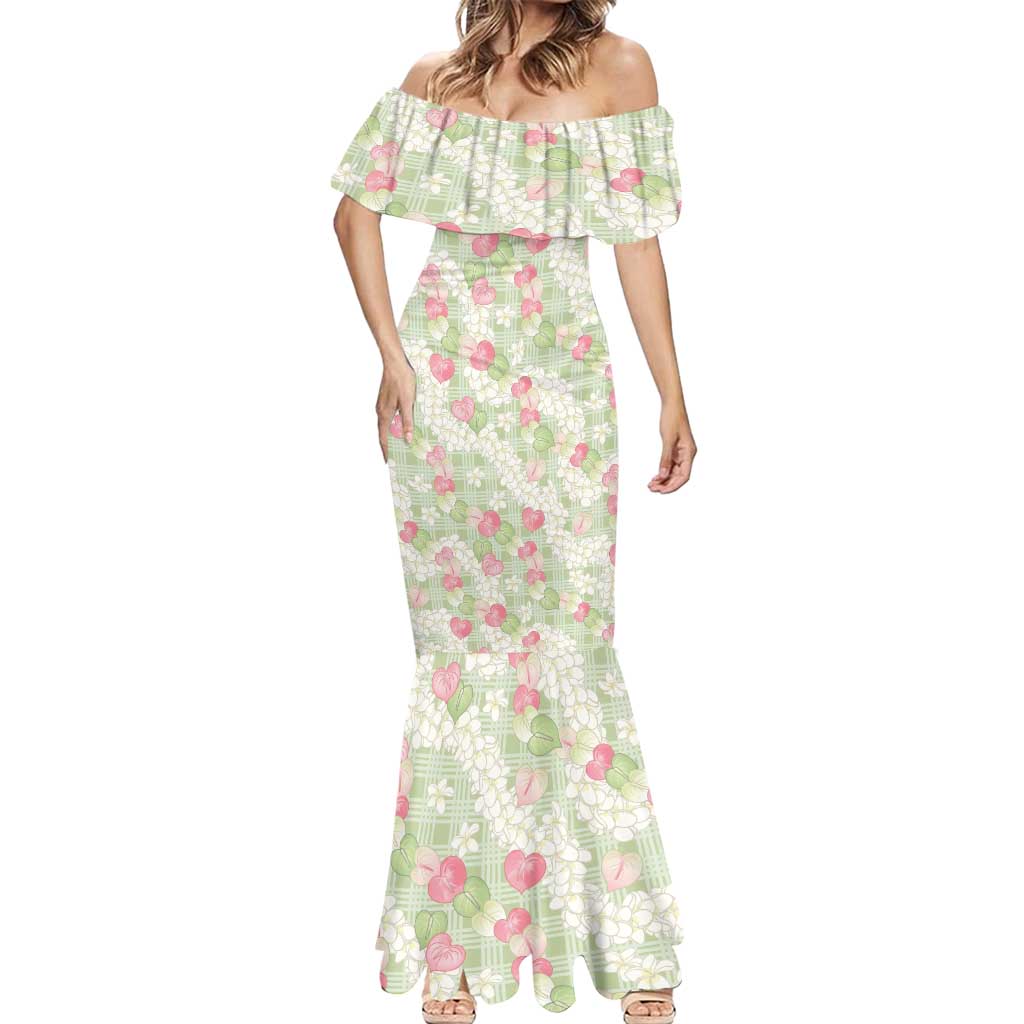 Anthurium Plumeria Lei Pastel Mermaid Dress Green Hawaiian Splendid Palaka