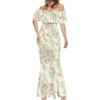 Anthurium Plumeria Lei Pastel Mermaid Dress Green Hawaiian Splendid Palaka