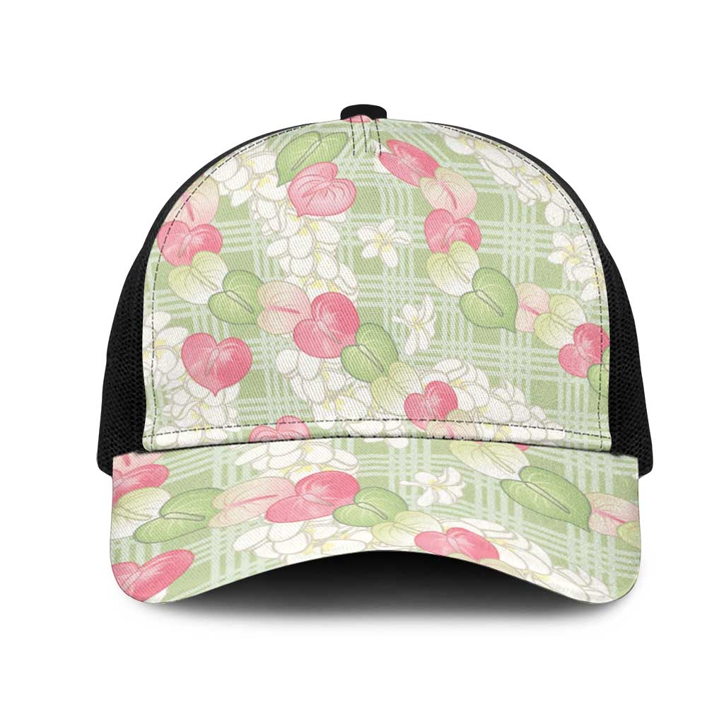 Anthurium Plumeria Lei Pastel Mesh Trucker Cap Green Hawaiian Splendid Palaka