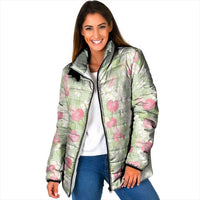Anthurium Plumeria Lei Pastel Padded Jacket Green Hawaiian Splendid Palaka