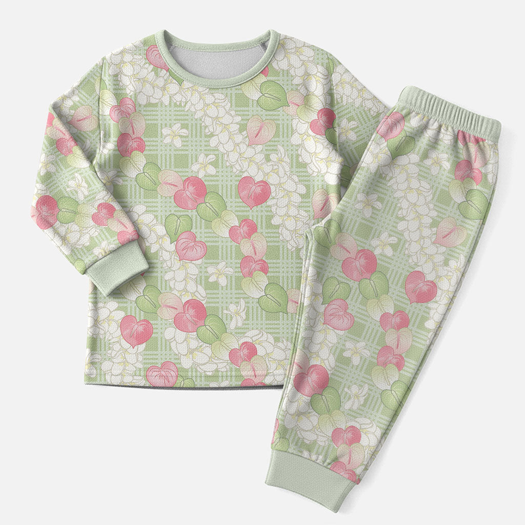 Anthurium Plumeria Lei Pastel Christmas Pajama Set Green Hawaiian Splendid Palaka LT01 Men Green - Polynesian Pride