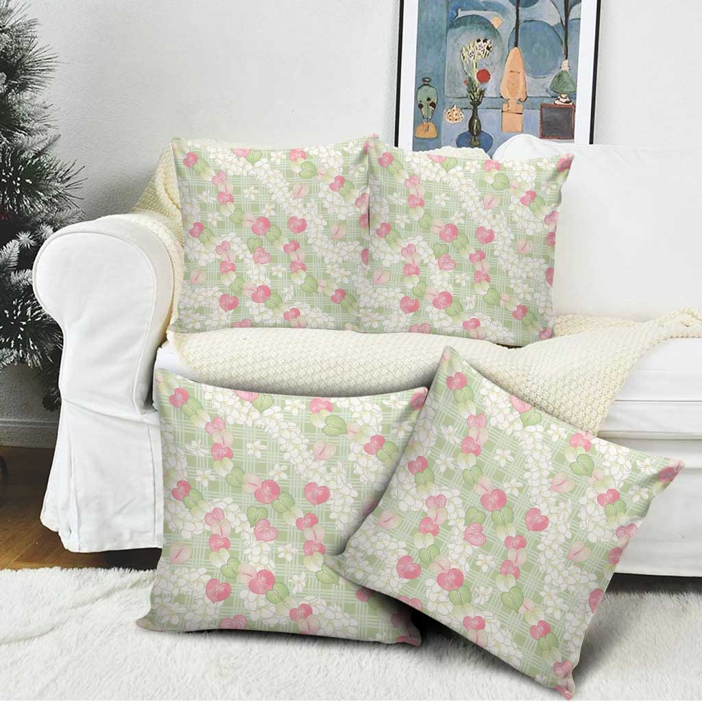 Anthurium Plumeria Lei Pastel Pillow Cover Green Hawaiian Splendid Palaka