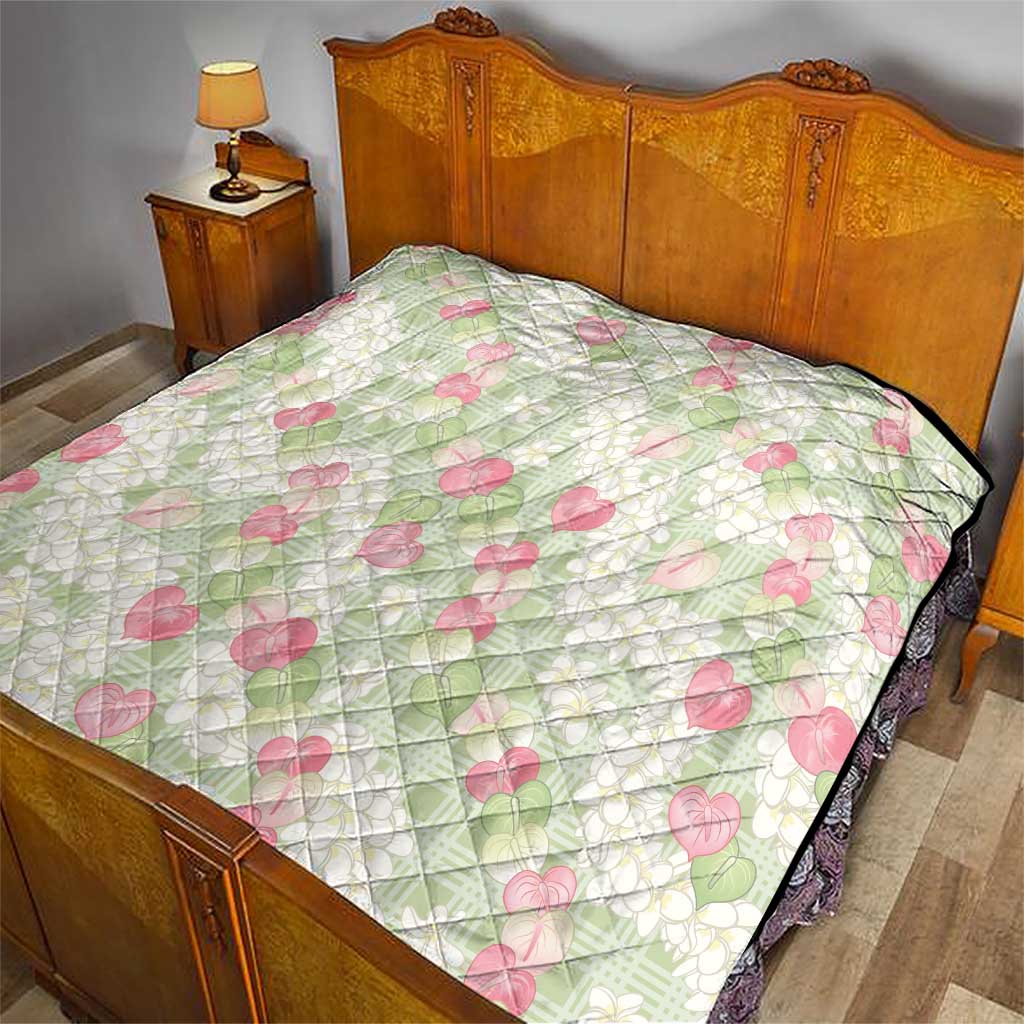 Anthurium Plumeria Lei Pastel Quilt Green Hawaiian Splendid Palaka