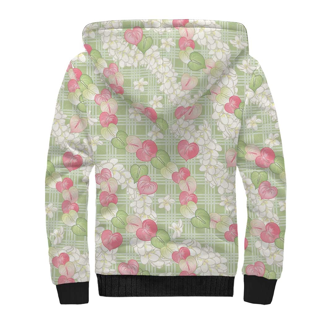 Anthurium Plumeria Lei Pastel Sherpa Hoodie Green Hawaiian Splendid Palaka