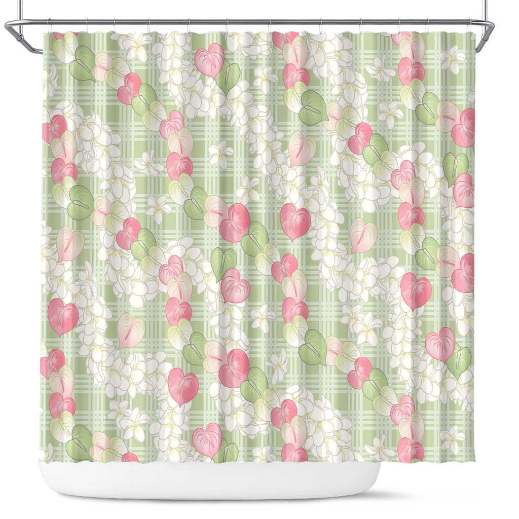 Anthurium Plumeria Lei Pastel Shower Curtain Green Hawaiian Splendid Palaka