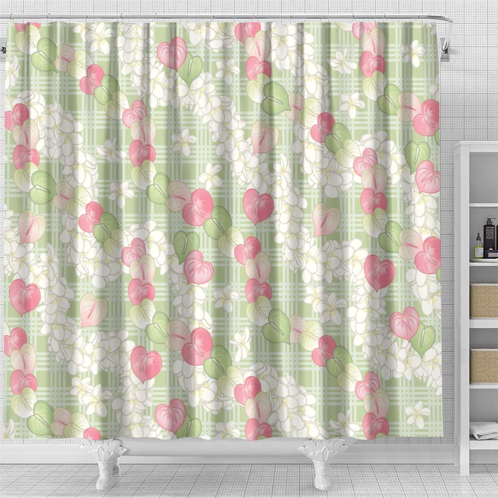 Anthurium Plumeria Lei Pastel Shower Curtain Green Hawaiian Splendid Palaka