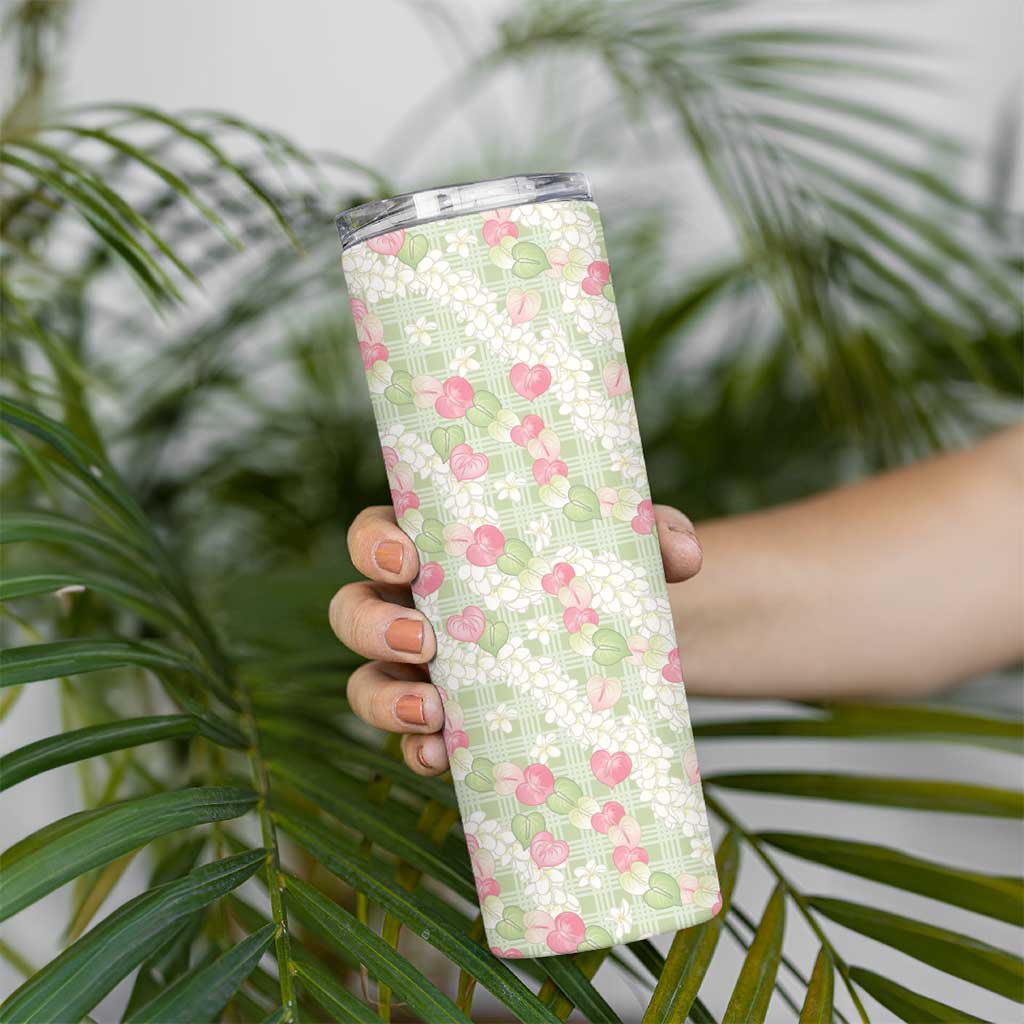 Anthurium Plumeria Lei Pastel Skinny Tumbler Green Hawaiian Splendid Palaka