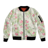Anthurium Plumeria Lei Pastel Sleeve Zip Bomber Jacket Green Hawaiian Splendid Palaka