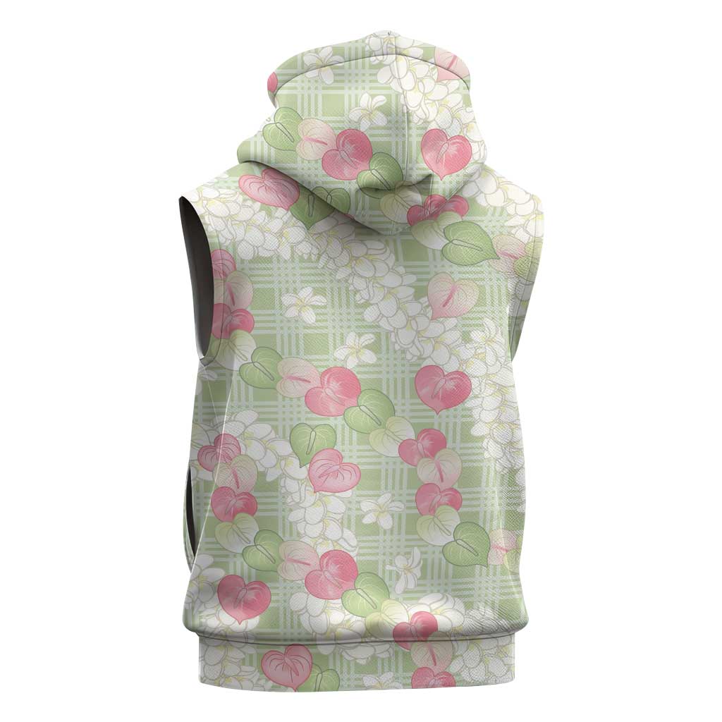 Anthurium Plumeria Lei Pastel Sleeveless Hoodie Green Hawaiian Splendid Palaka