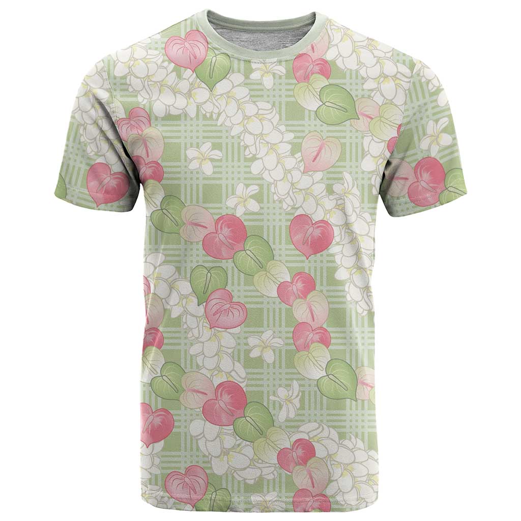 Anthurium Plumeria Lei Pastel T Shirt Green Hawaiian Splendid Palaka