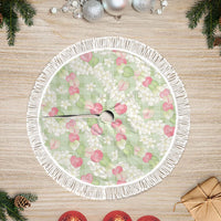 Anthurium Plumeria Lei Pastel Tree Skirt Green Hawaiian Splendid Palaka LT01 Fringed Green - Polynesian Pride