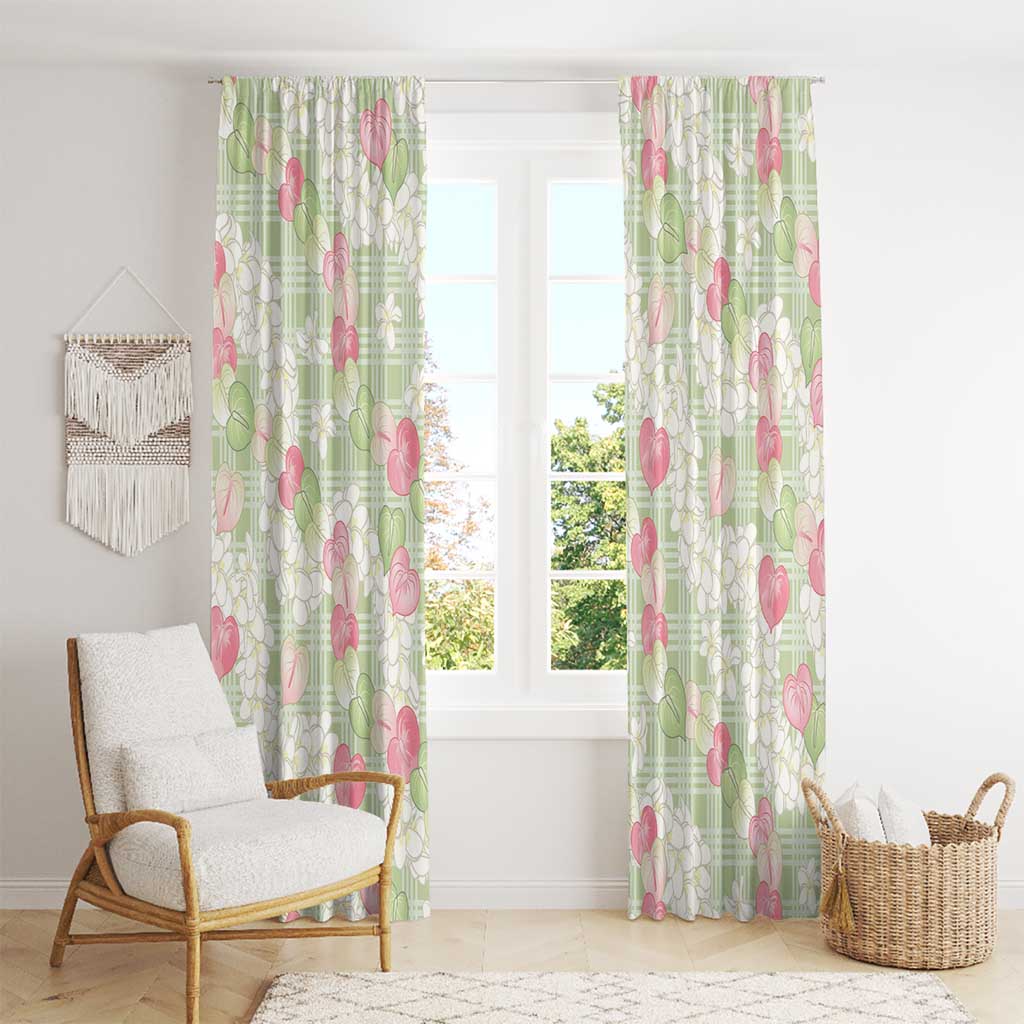 Anthurium Plumeria Lei Pastel Window Curtain Green Hawaiian Splendid Palaka