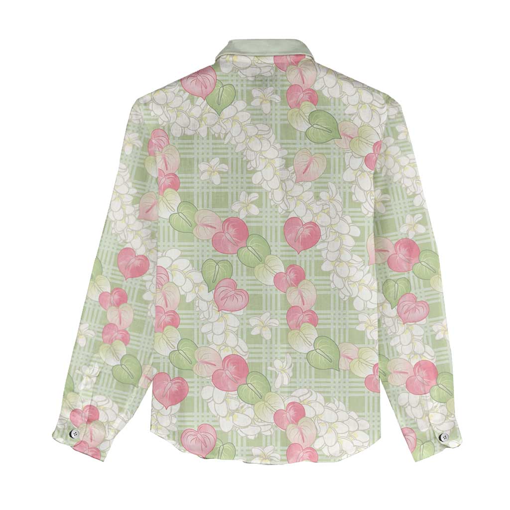 Anthurium Plumeria Lei Pastel Women Casual Shirt Green Hawaiian Splendid Palaka