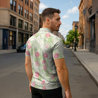 Anthurium Plumeria Lei Pastel Zipper Polo Shirt Green Hawaiian Splendid Palaka