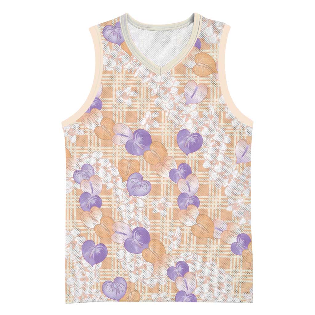 Anthurium Plumeria Lei Pastel Basketball Jersey Orange Hawaiian Splendid Palaka
