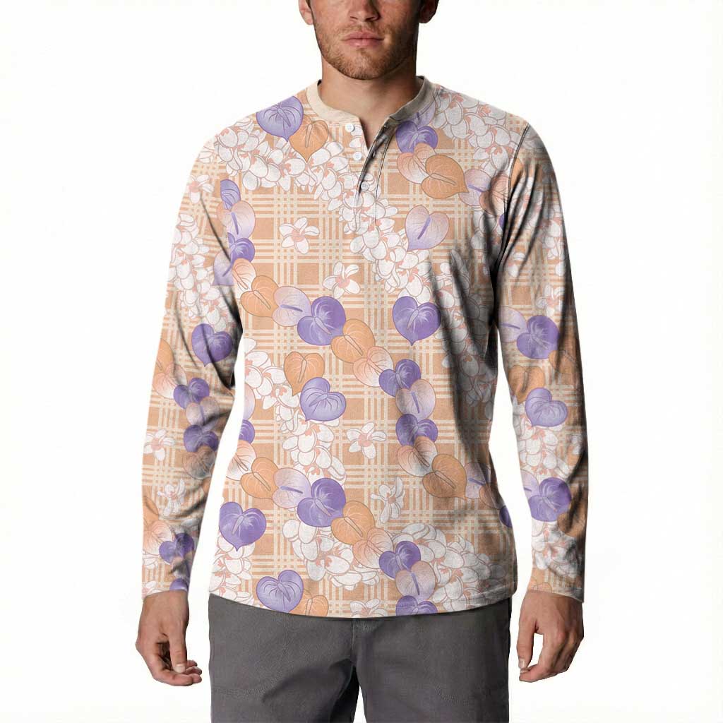Anthurium Plumeria Lei Pastel Button Sweatshirt Orange Hawaiian Splendid Palaka