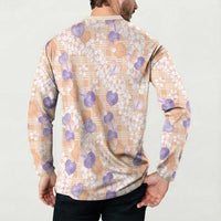 Anthurium Plumeria Lei Pastel Button Sweatshirt Orange Hawaiian Splendid Palaka