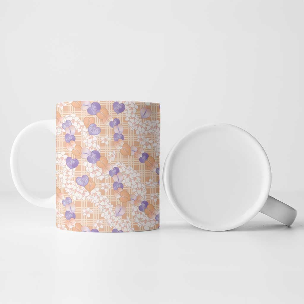 Anthurium Plumeria Lei Pastel Ceramic Mug Orange Hawaiian Splendid Palaka