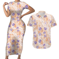 Anthurium Plumeria Lei Pastel Couples Matching Short Sleeve Bodycon Dress and Hawaiian Shirt Orange Hawaiian Splendid Palaka LT01 Orange - Polynesian Pride