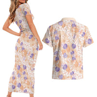 Anthurium Plumeria Lei Pastel Couples Matching Short Sleeve Bodycon Dress and Hawaiian Shirt Orange Hawaiian Splendid Palaka LT01 - Polynesian Pride