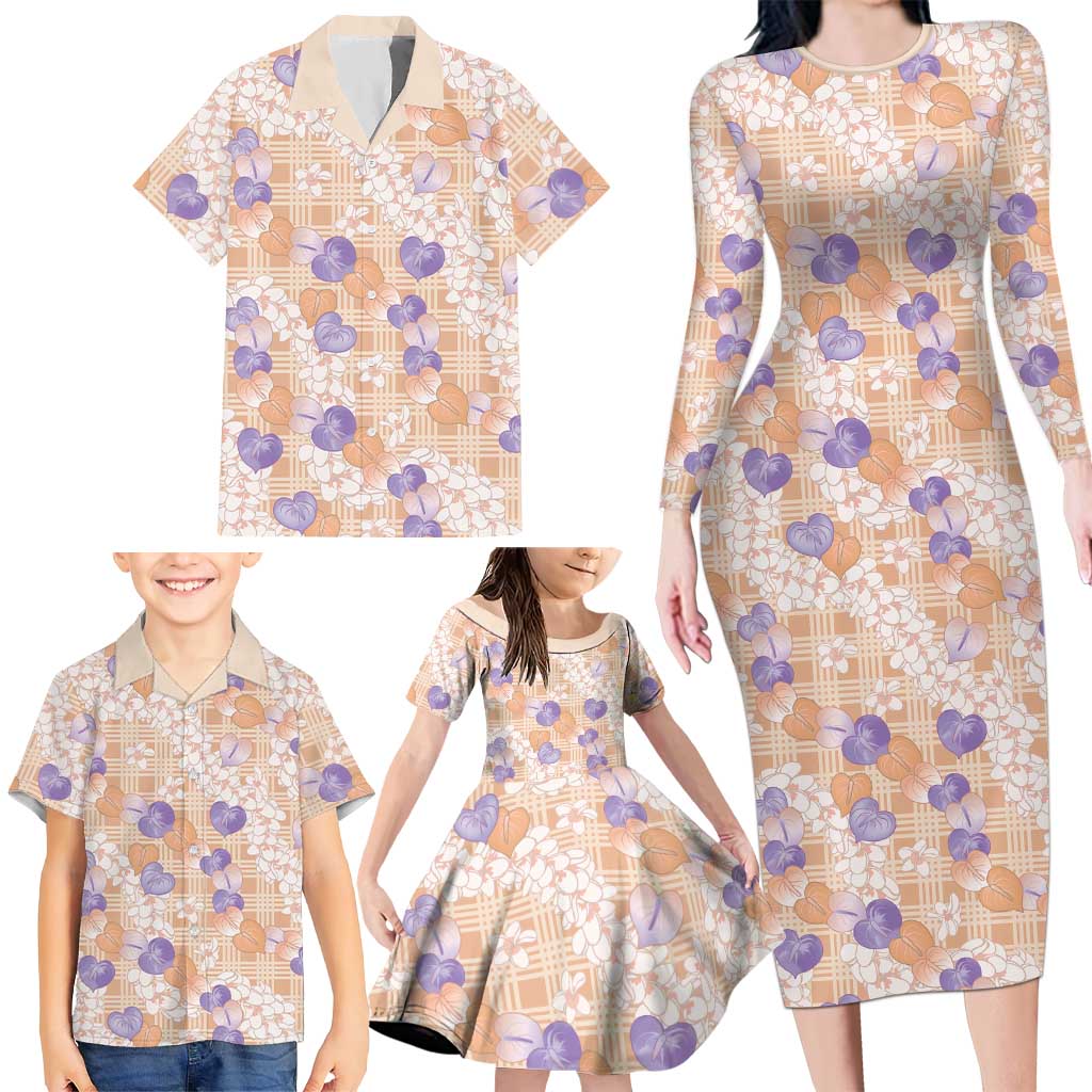 Anthurium Plumeria Lei Pastel Family Matching Long Sleeve Bodycon Dress and Hawaiian Shirt Orange Hawaiian Splendid Palaka