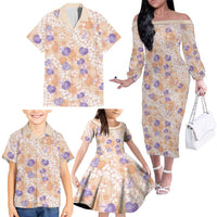 Anthurium Plumeria Lei Pastel Family Matching Off The Shoulder Long Sleeve Dress and Hawaiian Shirt Orange Hawaiian Splendid Palaka LT01 - Polynesian Pride