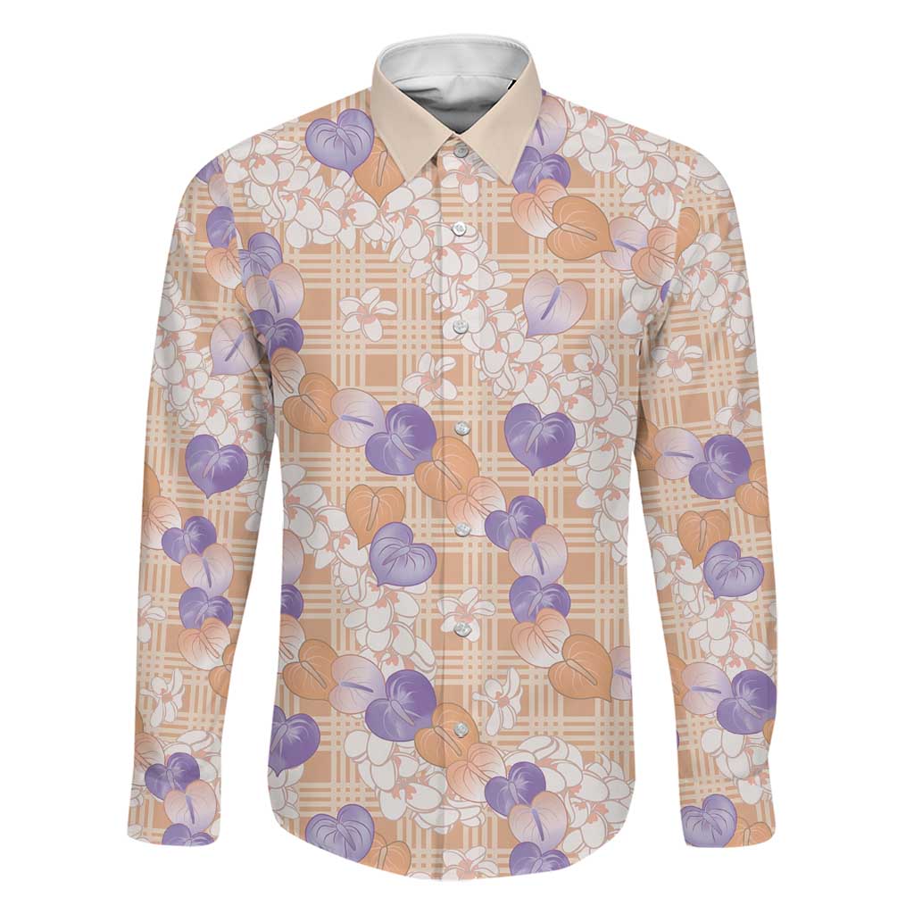 Anthurium Plumeria Lei Pastel Family Matching Short Sleeve Bodycon Dress and Hawaiian Shirt Orange Hawaiian Splendid Palaka LT01 Dad's Shirt - Long Sleeve Orange - Polynesian Pride