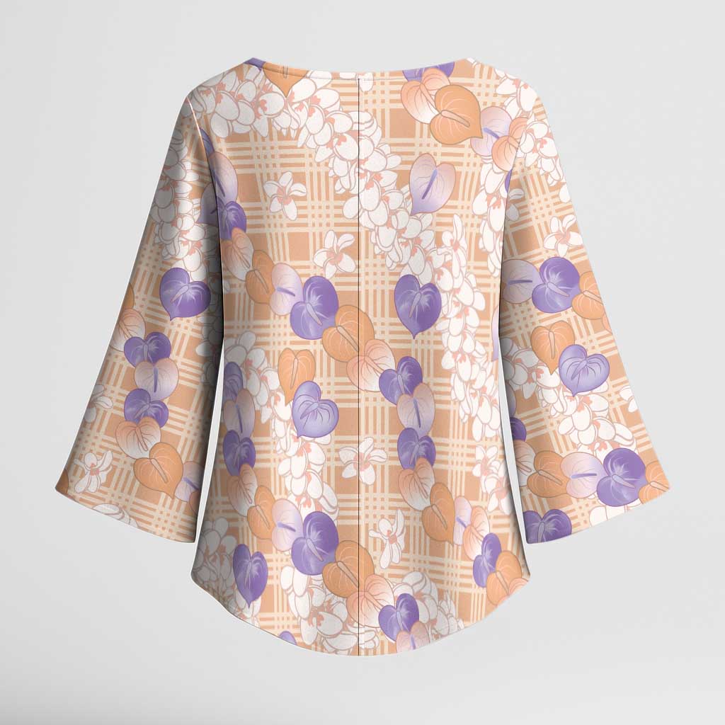 Anthurium Plumeria Lei Pastel Kimono Sleeve Blouse Orange Hawaiian Splendid Palaka
