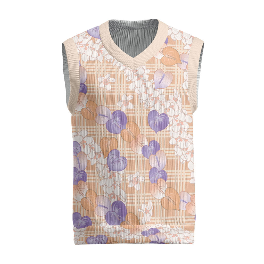 Anthurium Plumeria Lei Pastel Christmas Knitted V-Neck Vest Orange Hawaiian Splendid Palaka LT01 Orange - Polynesian Pride