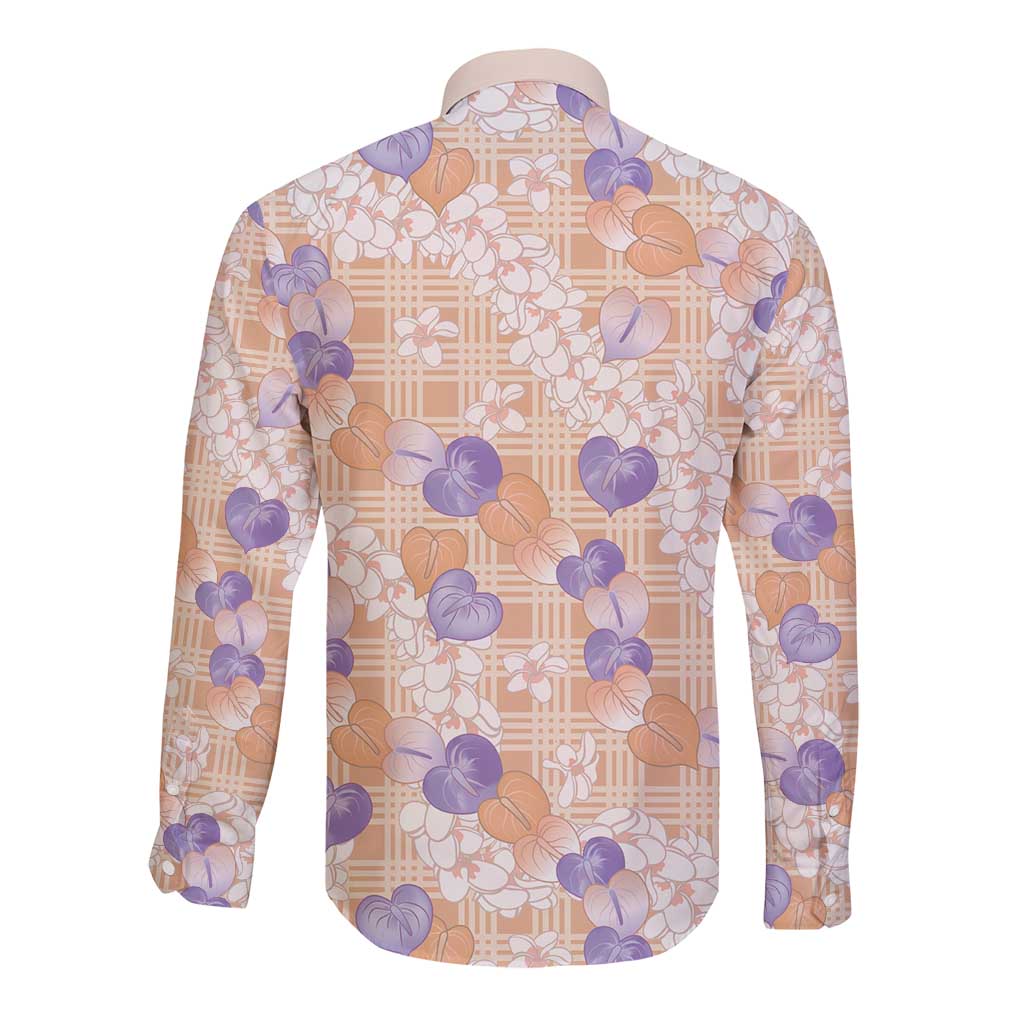 Anthurium Plumeria Lei Pastel Long Sleeve Button Shirt Orange Hawaiian Splendid Palaka