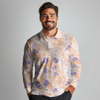 Anthurium Plumeria Lei Pastel Long Sleeve Polo Shirt Orange Hawaiian Splendid Palaka