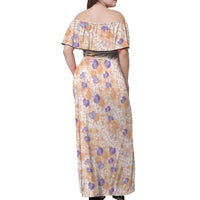 Anthurium Plumeria Lei Pastel Off Shoulder Maxi Dress Orange Hawaiian Splendid Palaka